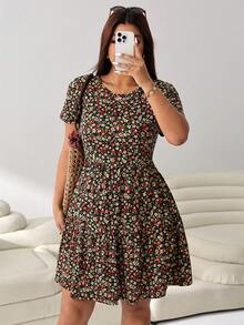 Solflare Black Short Sleeve Loose Fit Plus Size T-Shirt Dress,Spring Summer Clothes - Multicolor - View 6