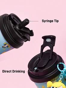 THE POWERPUFF GIRLS X SHEIN 500ml /16 Oz 真空保溫不鏽鋼杯，1個防漏蓋，適用於熱飲/冷飲，適用於大多數杯架 - 藍色 - 查看 4