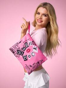 Mean Girls | SHEIN 1个卡通图案印花涤纶纤维轻便化妆包，适合收纳化妆品、文具、日用品、数码产品，非常适合通勤、上学、旅行，男女老少皆宜，学生适用。 - 粉色 - 查看 3