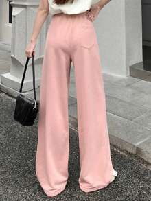 Dazy Designer Women's Pink Letter Embroidery Drawstring Waist Long Pants - Pink - View 2