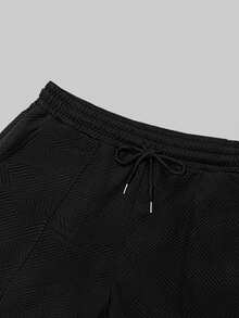 Manfinity Homme 大码男士纯色短袖 Polo 衫和裤子休闲西装 - 黑色 - 查看 6