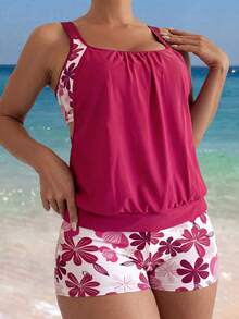 Swim Lushoire Đồ bơi tankini nữ họa tiết hoa cho mùa hè đi biển nghỉ dưỡng - Màu Hồng Tươi - Xem 5