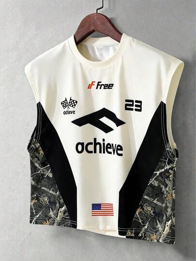 SHEIN 儿童/青少年男童休闲舒适宽松宽肩背心，酷炫迷彩图案Y2K风格，适合春夏、情人节、约会、夏季穿搭、海滩周末、家庭聚会、返校季、婚礼季、运动、生日派对等场合。