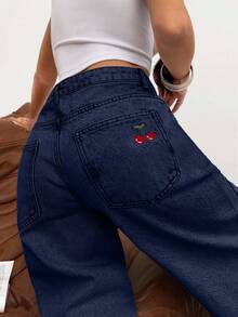SHEIN Tall Tall Low Waist Snow Wash Wideleg Jean - Dark Wash - View 3