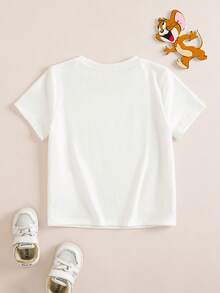 TOM & JERRY X SHEIN 1pc Young Girl Casual Letter & Cat Print Round Neck Short Sleeve Fitted T-Shirt - Multicolor - View 2