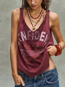 Bohemela Women's Solid Color V-Neck Loose Knit Camisole, Spring/Summer,Summer Top - Purple - View 5