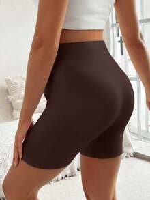 SHEIN Maternity Solid Color Elastic Adjustable Waist Ruched Leggings Shorts Gym Brown Sommar Casual - Brown - View 2