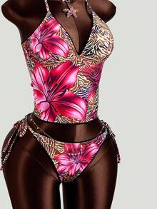 Swim Lushoire Sweet Cherry Plaid Bikini Set Beach White Summer Sequin Tropical - Multicolor - View 5
