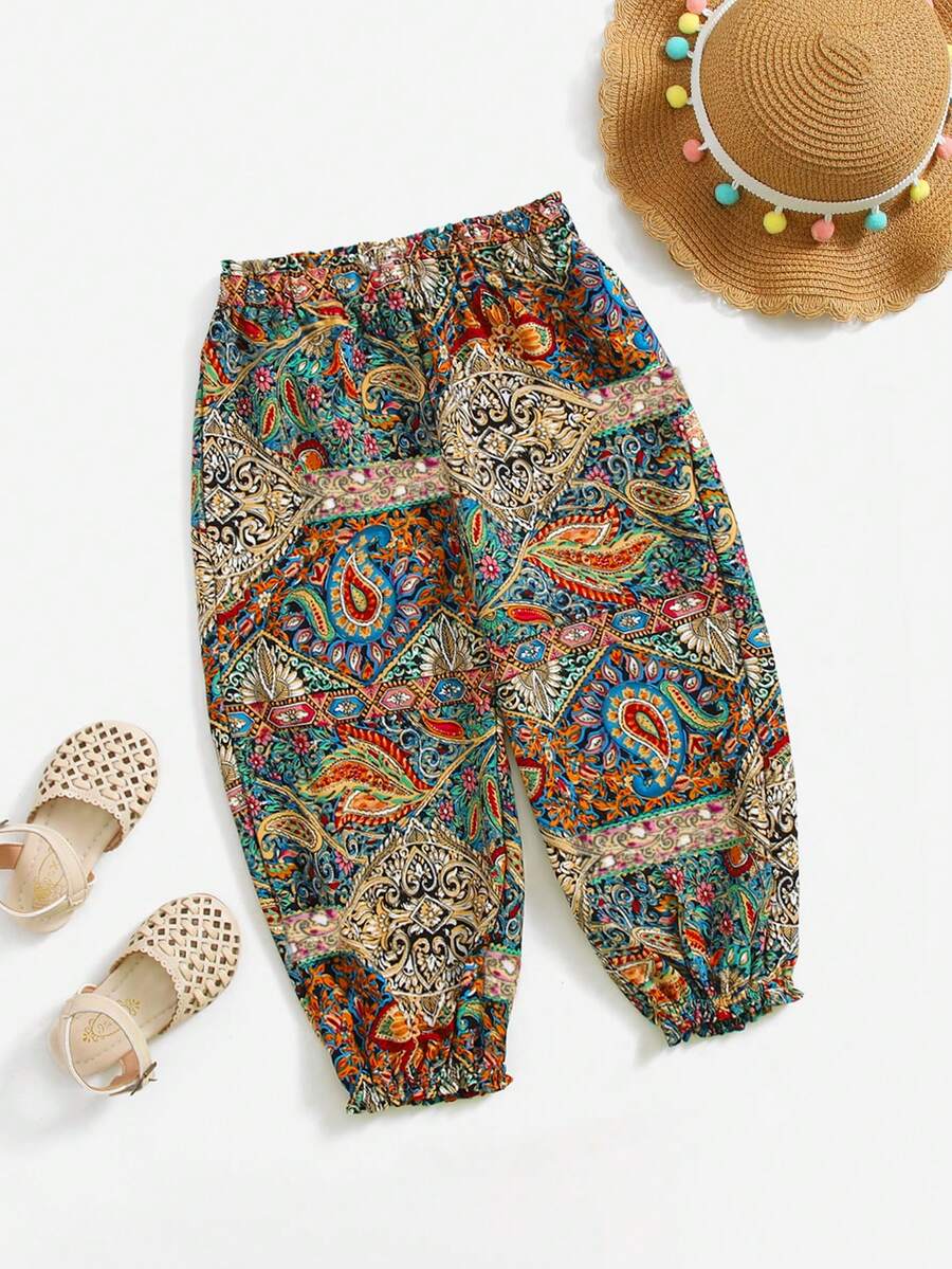 SHEIN Cô Gái Trẻ In hoa Paisley Cao eo Quần Chạy bộ - Nhiều màu - Xem 1