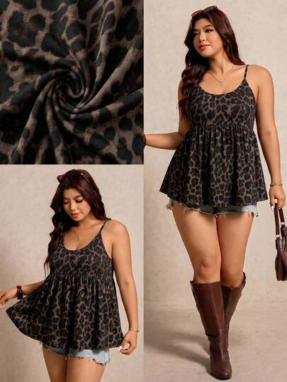 Elaquor Áo tank top cỡ lớn họa tiết da báo không tay, kiểu dáng thường ngày, thích hợp cho mùa hè.
