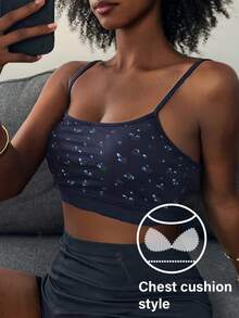Livesso Summer Sexy Ditsy Floral Camisole Top With Built-In Padded Bra For Women - Navy Blue - View 4
