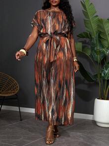 Reflora Plus Size Women Casual Knotted Waist Jumpsuit Palazzo Pants For Daily Wear - Multicolor - View 5