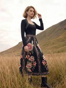 CAJUNI Tropical Vacation Boho Tufting Flowers Cute Long Skirt - Multicolor - View 5