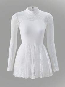 SHEIN 青少年女孩服飾 Ports 連身衣套裝，包含俐落黑色緊身連身衣與舞蹈裙，返校季 - 白色 - 查看 4