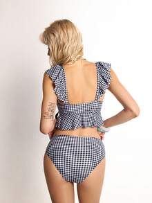 ROMWE Avant Bộ đồ bơi tankini kẻ caro viền bèo nhún dành cho nữ, thích hợp cho kỳ nghỉ biển. - Nhiều màu - Xem 2