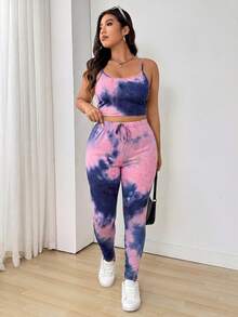 SHEIN EZwear 大码女式扎染吊带背心和裤子两件套（扎染图案随机） - 彩色 - 查看 6