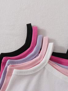 SHEIN Playful Pals 5件套女婴幼儿0-3岁休闲百搭纯色罗纹针织连体衣套装 - 彩色 - 查看 8