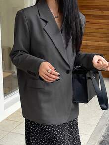 DAZY Women's Loose Solid Color Business Casual Jacket Women Blazers,Fall Clothes - Dark Grey - View 8