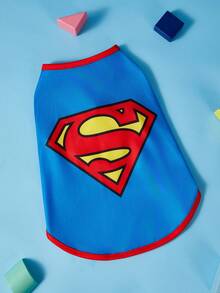 SUPERMAN X SHEIN 1 Piece Of Patterned Printed Pet Vest, Cat Clothes, Dog Clothes, Size XXS-XXXXL, Extra Small, Extra Large, Logo, Cool. - Blue - View 2