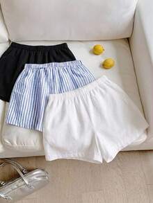 Veykashi Plus Size Elastic Waist Casual Drawstring Shorts, Versatile Daily Wear, Multi-Pack Holiday Beach Formal Black Dusty Blue White Summer - Multicolor - View 2