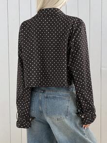 SHEIN EZwear Women's Polka Dot Print Woven Button-Up Long Sleeve Jacket - Coffee Brown - View 3