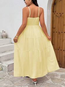 Sunnyshic Plus Size Sleeveless Summer Square Neck Minimalist Design Dress - Pale Yellow - View 2