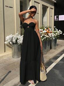 MainGRL Black Bohemian Dress, Suitable For Spring/Summer Vacation - Black - View 5