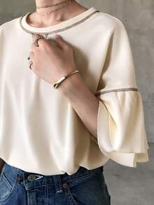 FRIFUL Women's Casual Loose Fit Round Neck Ruffle Sleeve T-Shirt Summer - White - View 7