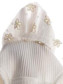 Souflis Souflis 2pcs Baby Girls' Casual Vintage Elegant Cute Daisy Embroidery Ribbon & Mesh Outfit Set, Suitable For Spring/Summer Outings - White - View 7