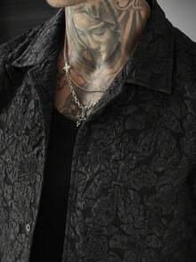 SLATEMANN 男士提花单排扣休闲百搭日常衬衫 - 黑色 - 查看 4