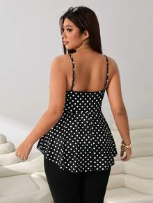 Solflare Plus Size Polka Dot Print Camisole - Black and White - View 4