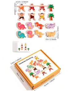 MINKOJA Kids Wooden Caveman & Dinosaur Stacking Balancing Toy With Double-Sided Challenge Cards Focus & Hand-Eye Coordination Training Parent-Child Interactive Educational STEM Building Blocks - Multicolor - View 9