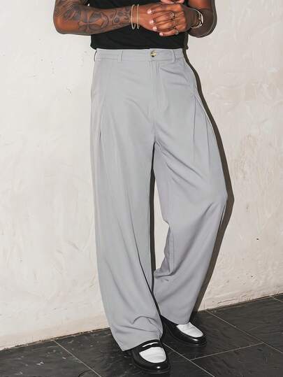 AXEPEAK Men's Solid Color Button Pleated Casual Versatile Daily Wear Pants