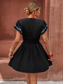 Selianne Black Bohemian Boho Mini Dress For Vacation Vacation Summer - Black - View 2