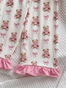 Baby Girls' Casual Bear & Bow Print Long Sleeve Pajama Set - Pink - View 3