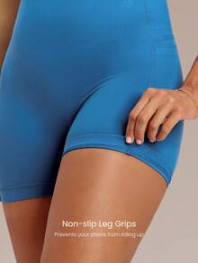 GLOWMODE 4.3" Pantalones cortos de ciclista con soporte de corsé FeatherFit ™ -Sculpt, sin costura frontal, control del abdomen, con bolsillos laterales y tiras antideslizantes, para entrena - Verde militar - Ver 7