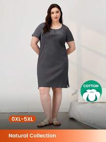 LUVLETTE Plus Size Summer Soft Cotton Women Ribbed Round Neck Pajamas Dresses Lingerie As Outerwear Cozy At Home Dressing  Moo Moo For Women - Dark Grey - View 11
