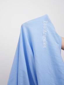 SHEIN EZwear 女士字母印花短袖T恤和喇叭裤休闲两件套 - 淺藍色 - 查看 7