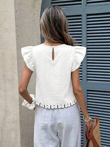 Serisse Women's Floral Print Round Neck Cap Sleeve Blouse,Summer Top Elegant - White - View 2