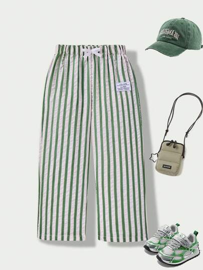 1pc Young BoyStriped Casual Woven Pants, Suitable For Casual, Holiday, And Daily Wear In All Seasons