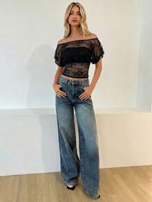 Aloruh 浪漫约会新款春夏性感百搭宽松上衣紧身下装白色薄纱女式衬衫 - 黑色 - 查看 9
