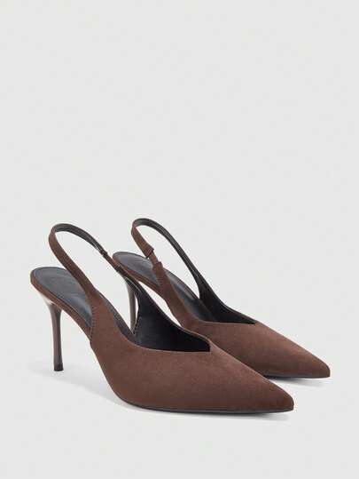 CUCCOO BIZCHIC Zapatos de mujer Sandalias de tacón fino puntiagudas de ante marrón con triple banda estable y sin torceduras, ideales para el lugar de trabajo, el transporte, las entrevistas y versátiles