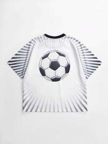 Captain Tsubasa X SHEIN STYNVO Kaos Longgar Kasual Pria Motif Kartun Garis-Garis Ombre, Cocok untuk Perjalanan Sehari-hari di Musim Panas dan Liburan - Putih - View 3