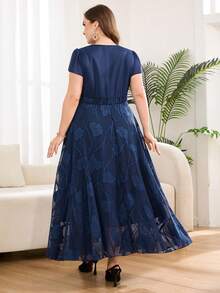 SHEIN Clasi Đầm hoa thanh lịch dành cho nữ cỡ lớn, đầm dự tiệc cưới mùa hè. - Màu xanh hải quân - Xem 2