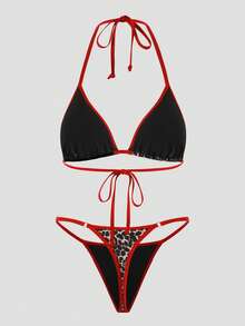 Oceva 2pcs Women's Summer Beach Wear Leopard Print Backless Halter Bikini Set, Suitable For Beach,, Party Polka Dot - Multicolor - View 5