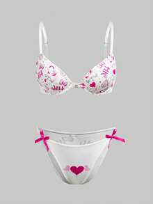 Chillnights HELLO KITTY AND FRIENDS | SHEIN 2pcs Set Underwire Padded Bra, Lift & Enhance, High Support, Front Closure, Sweet Floral Print Ladies Lingerie Set - Pink - View 1