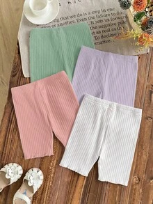 SHEIN 4 pièces/set Leggings ajustés de couleur unie pour jeune fille - Multicolore - Voir 5