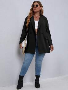 EMERY ROSE Áo vest Plus size Nút đôi màu trơn Thanh lịch - màu đen - Xem 5