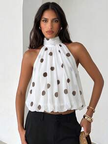 Aloruh Women's Polka Dot Print Halter Elegant Sleeveless Top, Spring/Summer,Summer Top - White - View 7