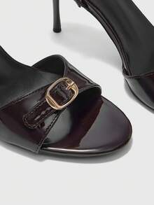 CUCCOO BIZCHIC Giày sandal cao gót mũi tròn hở mũi kiểu Pháp, khóa kim loại, gợi cảm, dành cho nữ, mùa hè. - Cà phê nâu - Xem 6